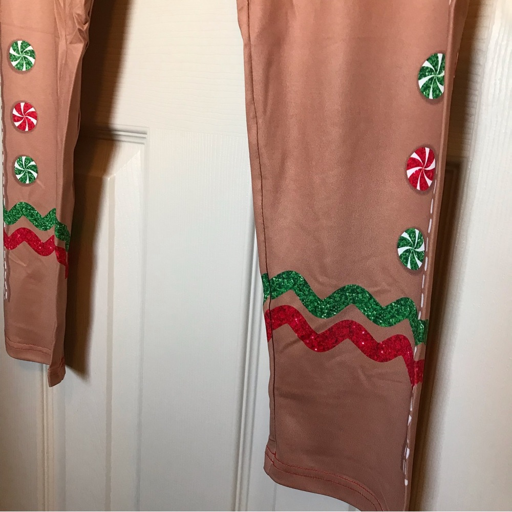 Gingerbread Christmas Candy Leggings Women’s Size M Medium Pants - Picture 2 of 7